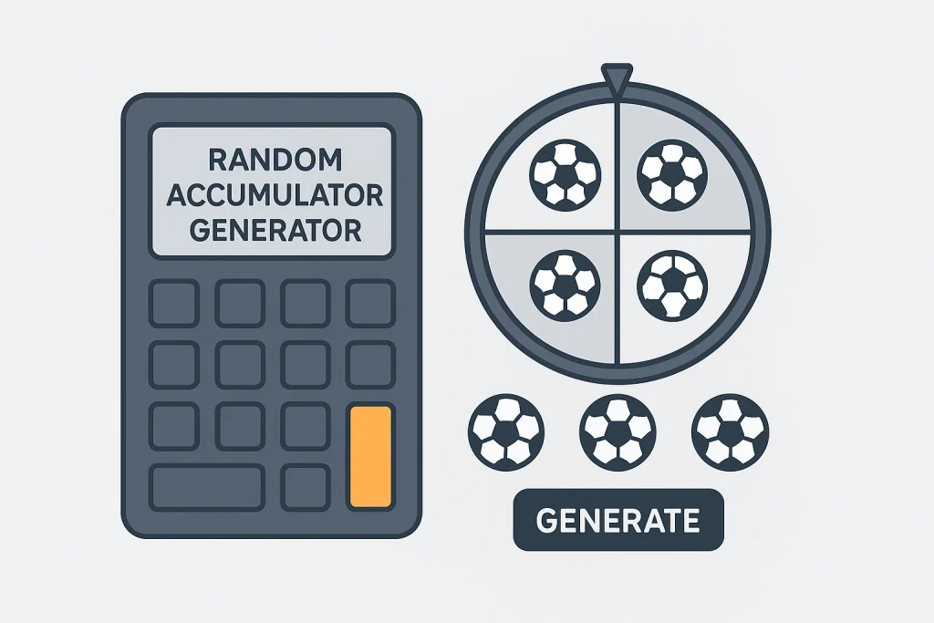 Random accumulator generator illustration with calculator and football icons.