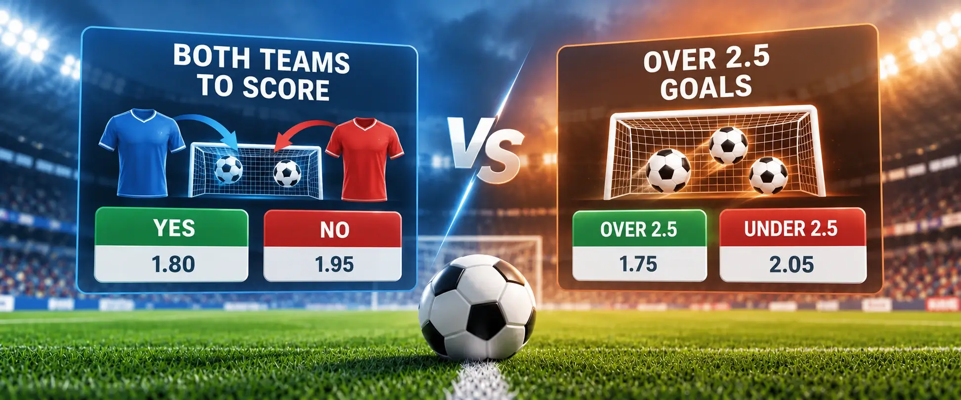 Both Teams to Score vs Over 2.5 Goals – comparison of football betting markets and odds